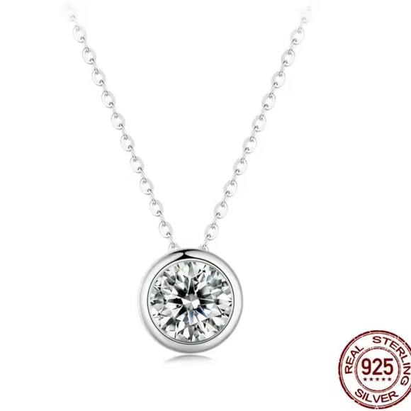 Classic DColor Moissanite 1 ct Stud Necklace 18KGold Plated 925SterliS-Certified - Picture 7 of 11